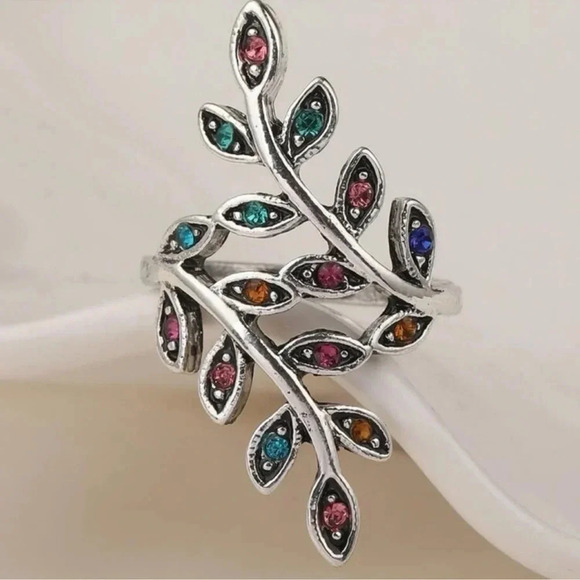 Colorful Stone Leaf Ring - Picture 3 of 5